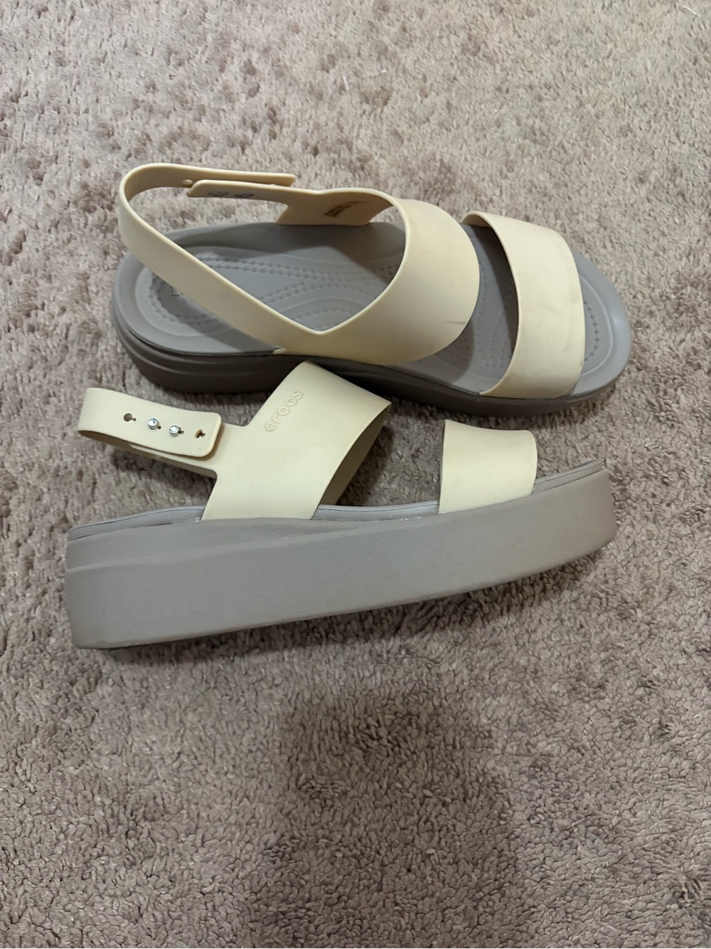 CROCS Women's Platform Slingback Sandals in Cream and Light Gray